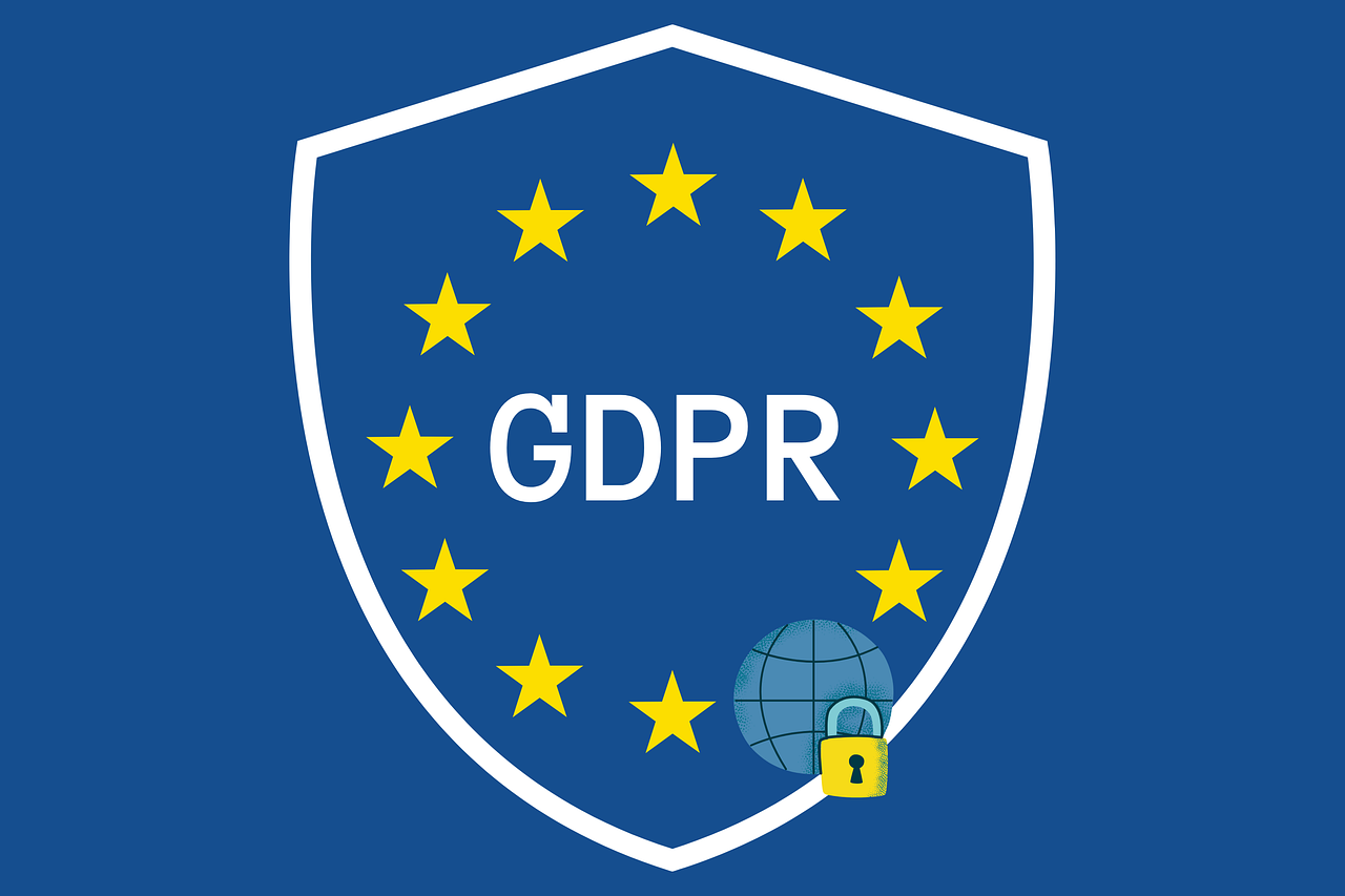 Stock image privacy, image of shield with stars like european flag formation around